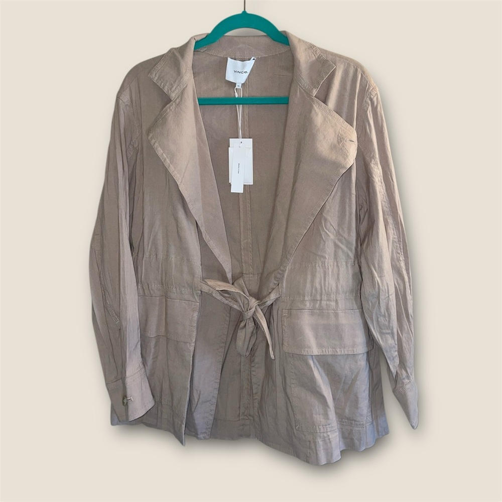 Vince Oat Linen Wrap Jacket with Waist Belt - Picture 8 of 8